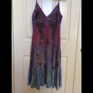 Butterfly Dropout Printed Plum and Blue Long Dress